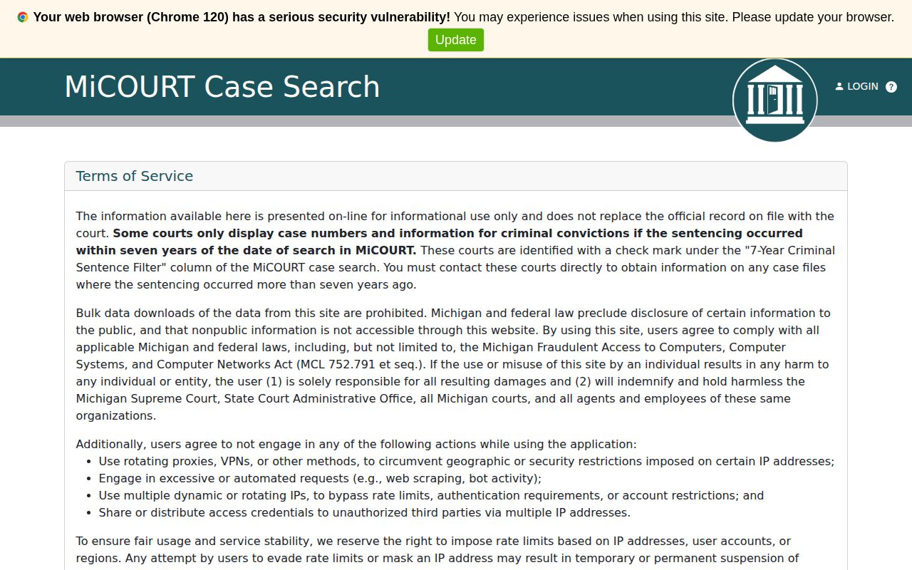 Lapeer County court disposition record search interface